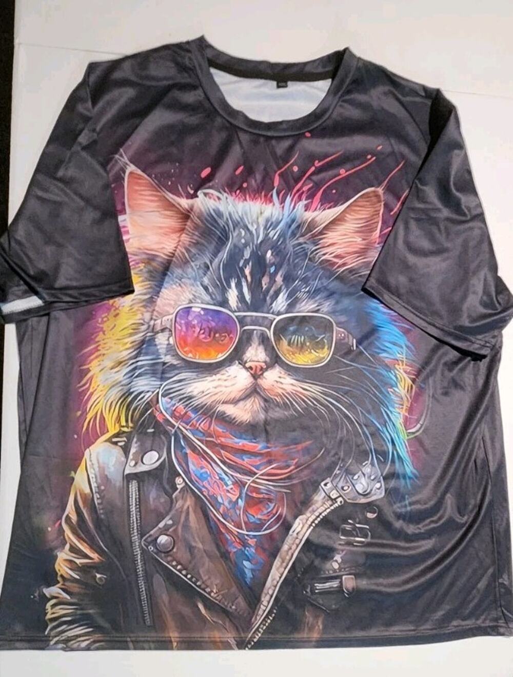 Men's Graphic Tee - Cat In Sunglasses And Jacket Shirt Polyester